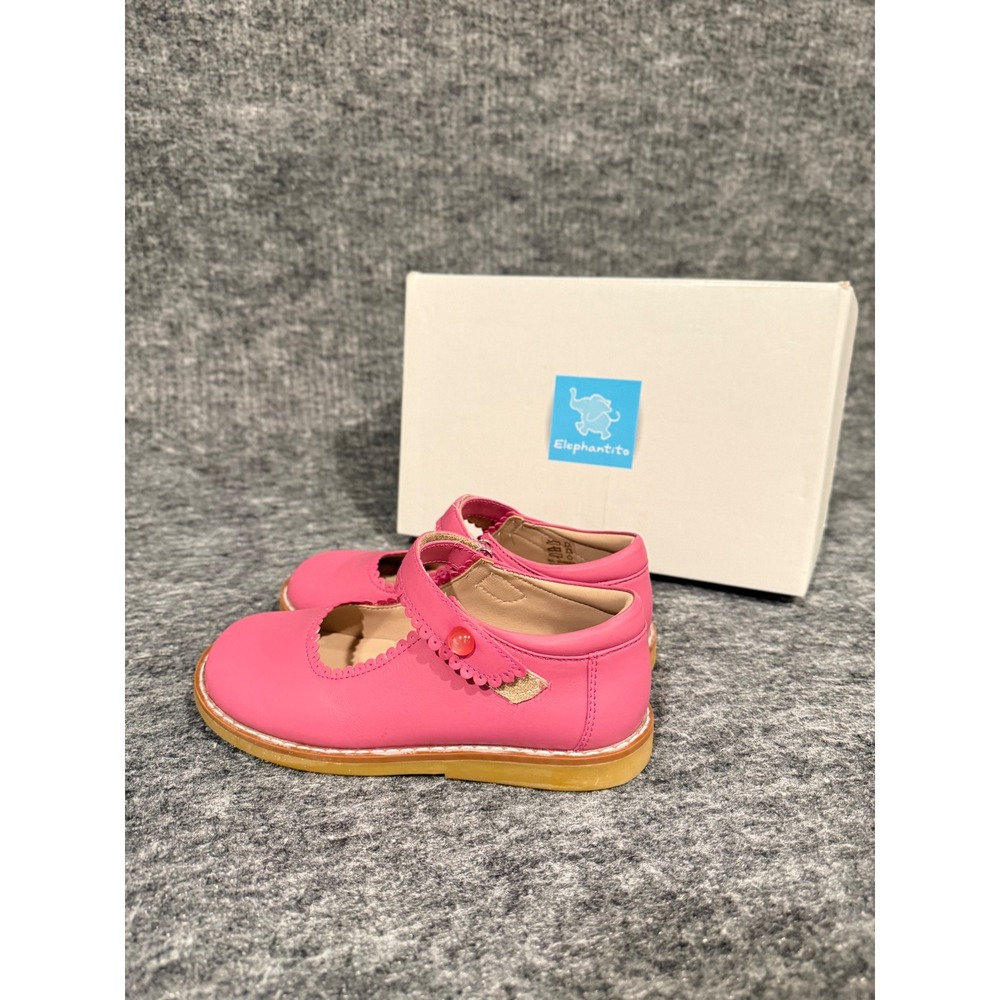 Elephantito Mary Jane Leather Flamingo Pink Scalloped Girls Shoes 3016 Size 13